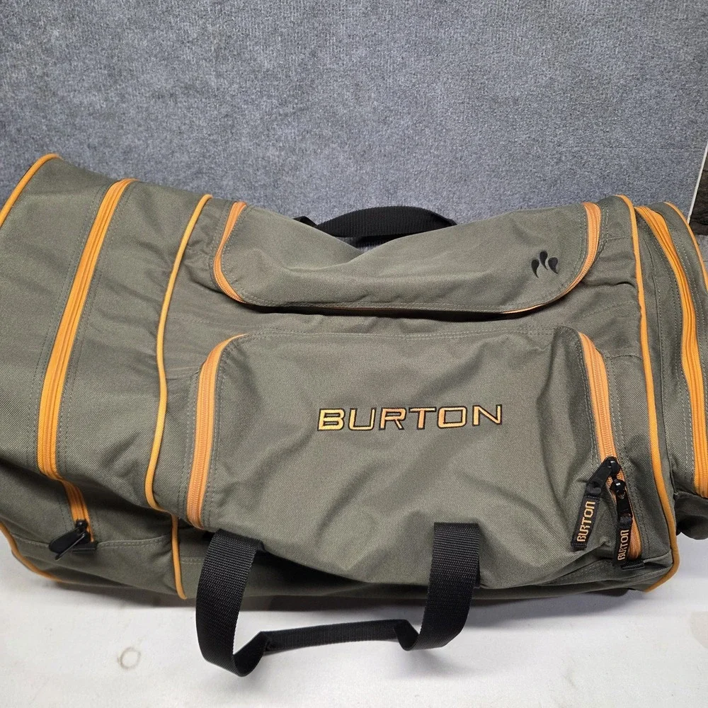 Burton Rolling Duffel Carry On Travel Bag Olive Green Orange Wheeled Luggage
